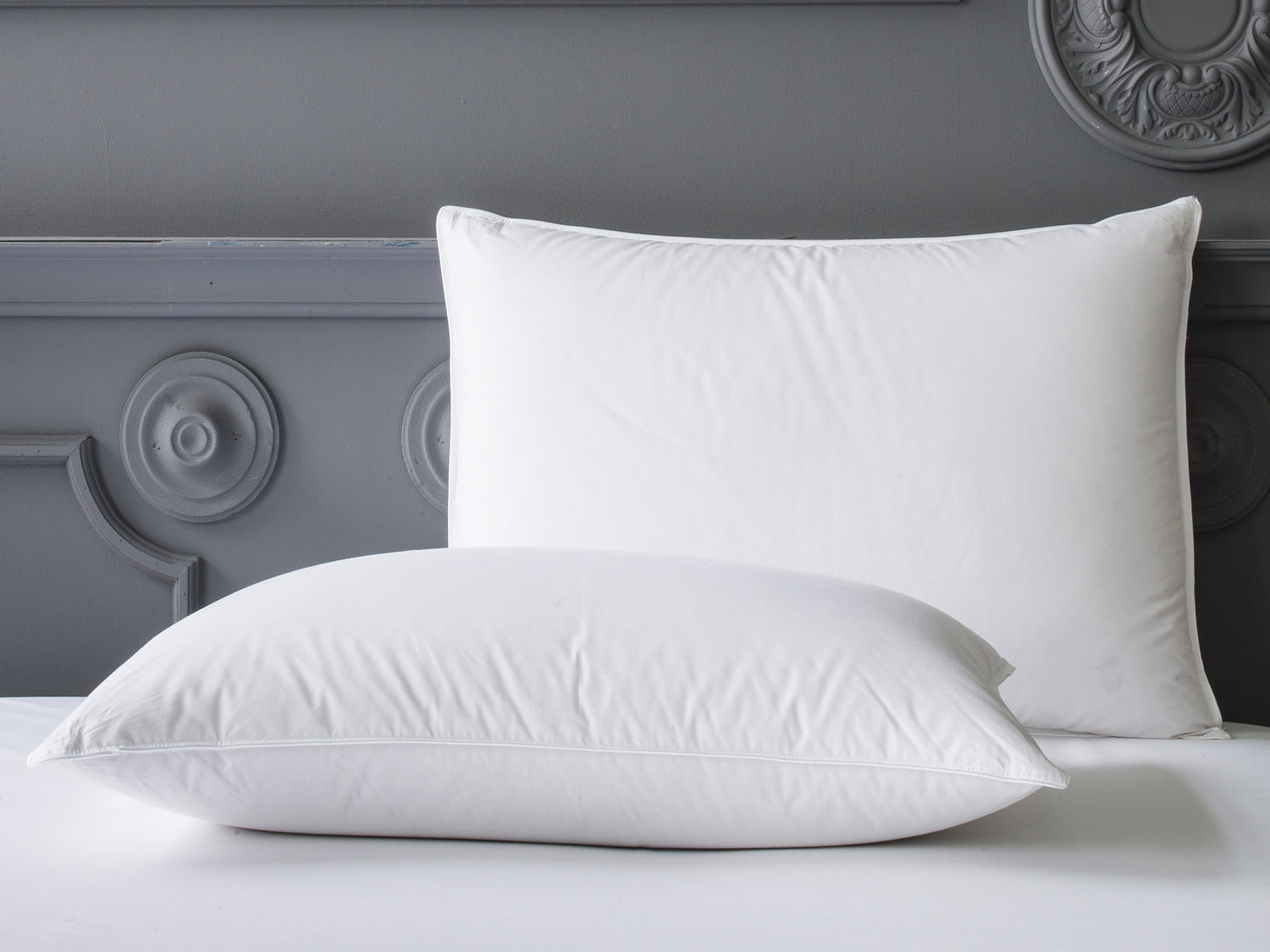 Oreiller de luxe avec 90% de duvet d'oie en 50x70cm et 65x65cm