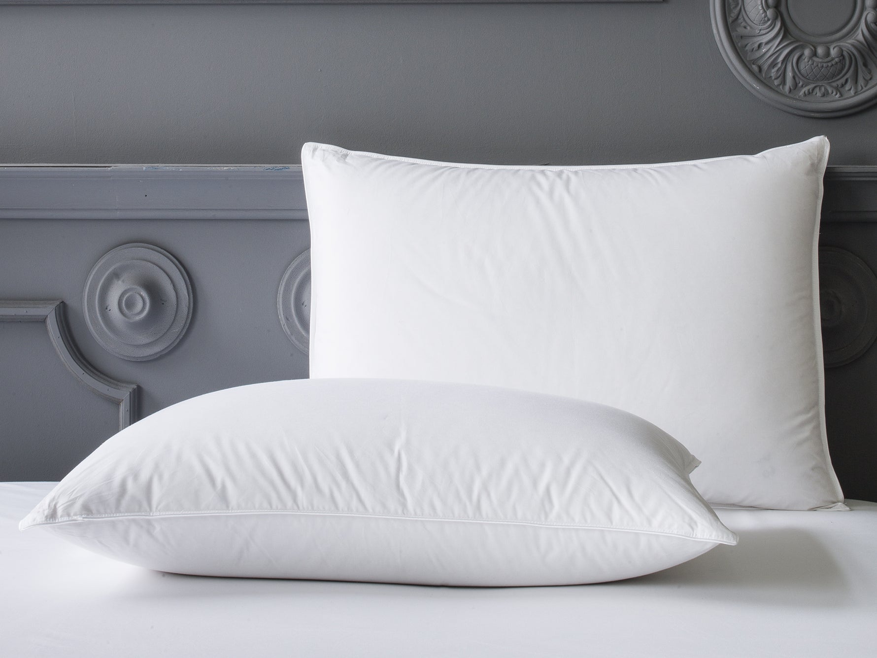 Oreiller de luxe avec 90% de duvet d'oie en 50x70cm et 65x65cm